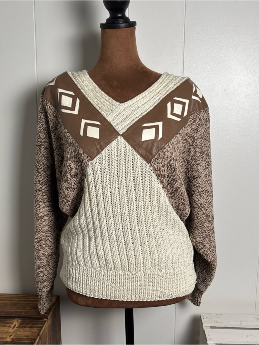 Nannell Vintage Sweater Women Sz Medium Knit Brown/Ivory Western